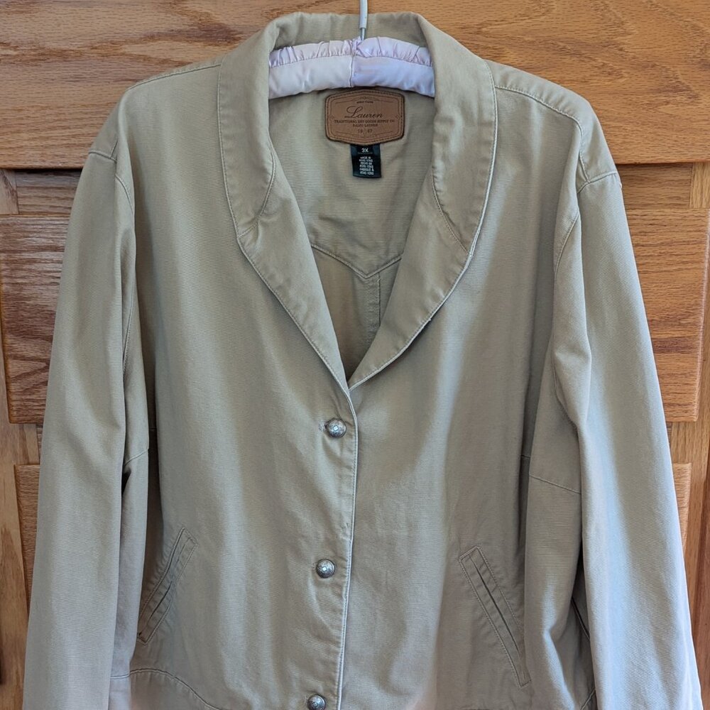 Ralph Lauren Jacket size 3X, neutral beige with colorful embroidery on back.